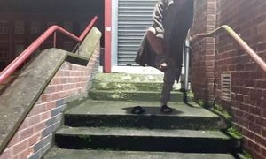 Pissing publicly down the stairs