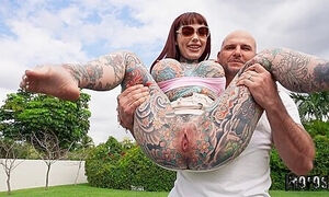 Rough Poolside Drilling With Tattooed Petite With Lili Tiger, Tiger Lilly And J Mac