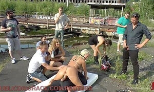 Blonde Slut Fucked Publicly To Lowest Bidder - Mona Wales And Juliette March