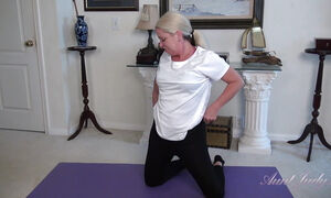 AuntJudys - Horny Yoga Workout with Hairy Amateur MILF Liz