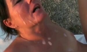 OMG! Public! Asshole filled with cum and body completely covered in cum!