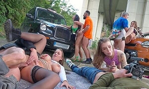 Hot Orgy With Depraved Chicks Right On The Street
