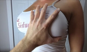 Boobiesurpriseaddict White See Through Tank Top Titfuck With Big Tits Hands Free For Big Load Of Cum