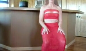 Hawt older in red costume receives drilled in her gazoo