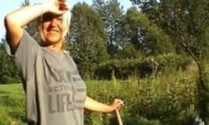 older non-professional farmed doxy toying with vegetables and fruit