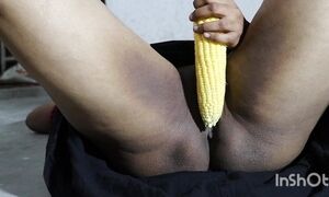 stepmom plays with corn when she horny
