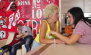 Three Old And Young Lesbians Do Each Other And Get Some Cock As Well