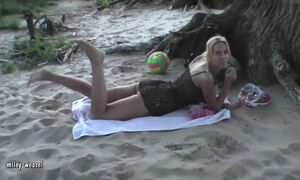 German Blond Step mother I'd Like To Fuck relaxed semi-bare on the beach when a stra...