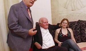 Teens eat grandpas cock in group orgy