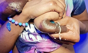 Ebony Milf Plays With Big Puffy Areolas To Induce Lactation
