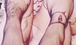 Big girl big feet in fishnets - give me your cock to stroke