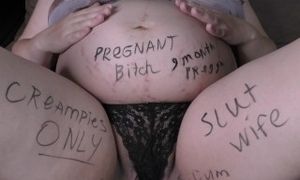 Pregnant cheating wife gets a lot of body writings from cuckold husband before gangbang